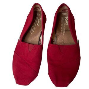 Toms Red Canvas Slip On Shoes. Size 5.